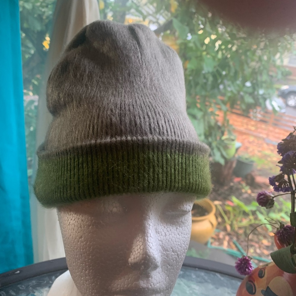 Olive Green Soft Gray Beanie Hat Reversible Double Layer Brand New Warm Soft Cap